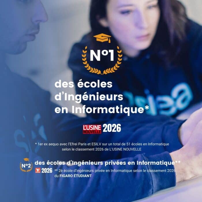 Classement 2026 : l’ESIEA classée N°1 ex æquo des écoles d’ingénieurs en informatique de l'Usine nouvelle et numéro 2 des écoles d'ingénieurs privées en informatique par le Figaro étudiant