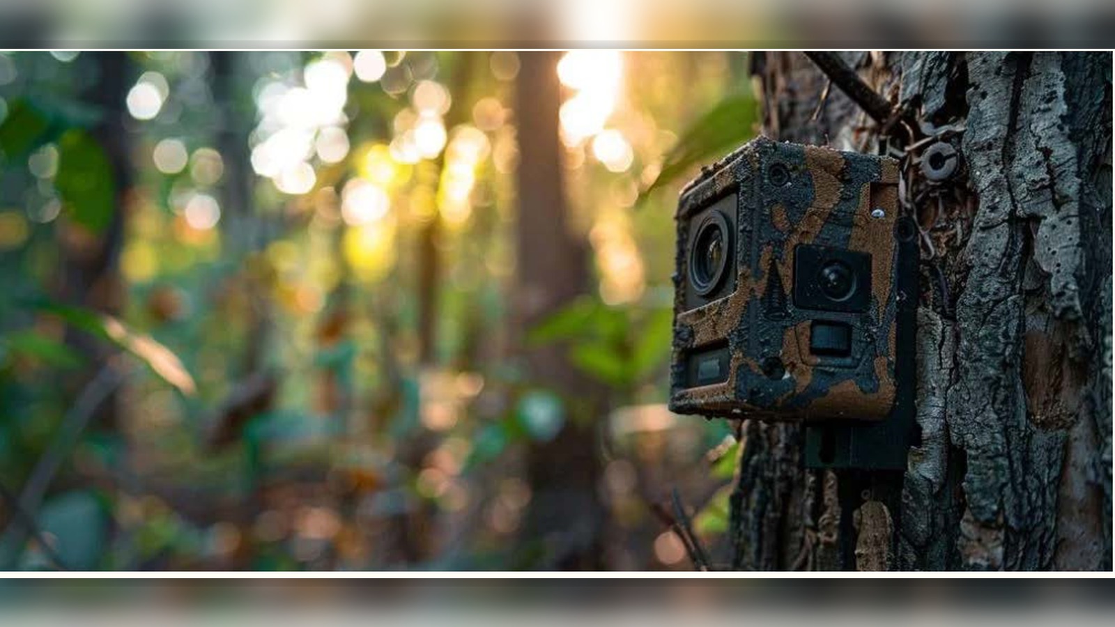 Piège photographique fixé à un arbre pour observer la faune sauvage sans la déranger