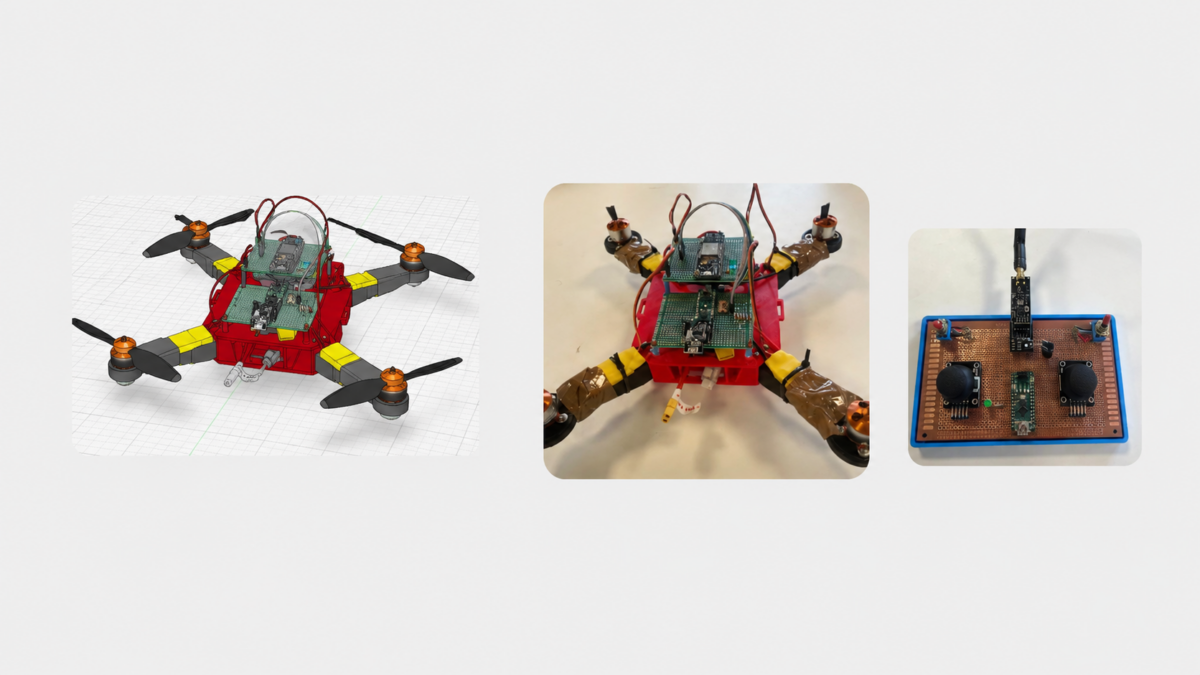 Prototype de drone livreur conçu pour saisir et transporter un objet