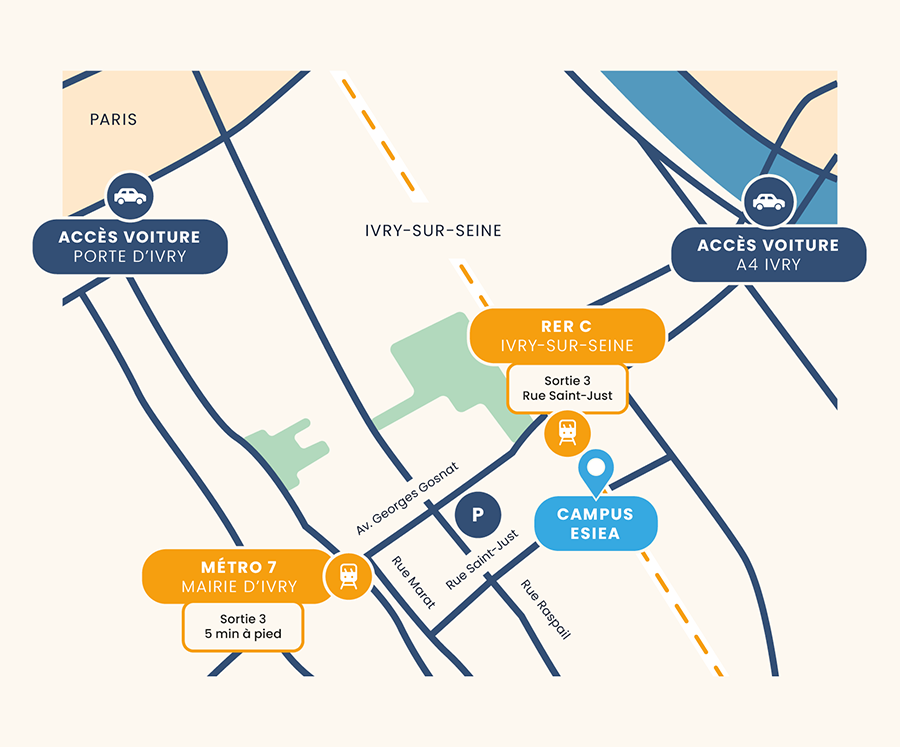 Plan d'accès au nouveau campus ESIEA d'Ivry-sur-Seine pour l'ESIEA Secure Edition 2026