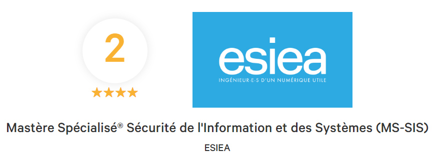 Mastère Spécialisé Sécurité de l'Information et des Systèmes (MS-SIS) classé 2ème