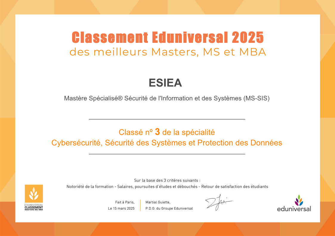 3ème en cybersécurité, classement Eduniversal 2025